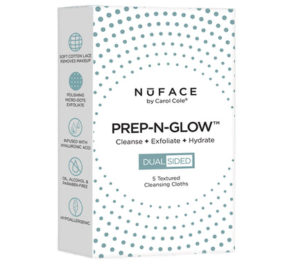NuFACE PREP-N-GLOW Cleanse Exfoliation Cloths,5-Count