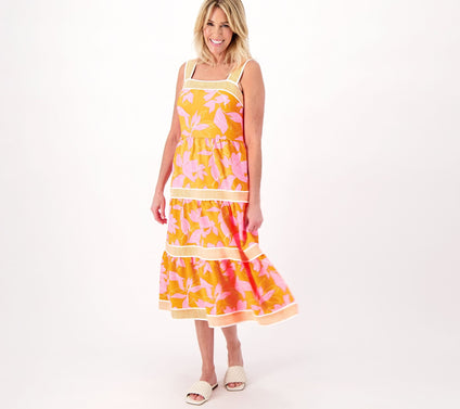 Isaac Mizrahi Live Petite Printed Tiered Midi Dress