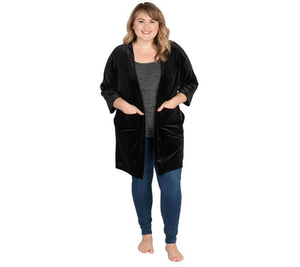 Skinnytees Plus 3/4-Sleeve Velvet Cardigan