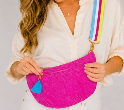 Sprigs Textured Terrycloth Handbag w/AdjustablePrinted Strap