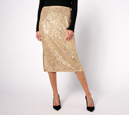 Susan Graver Occasions Pet Sequin Midi Pull-On Pencil Skirt