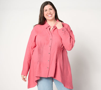 Peace Love World Boheme Pintuck Sharkbite Hem Shirt