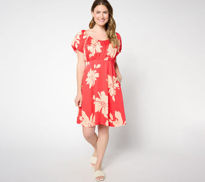 AnyBody Petite Woven Printed Puff Sleeve Dress