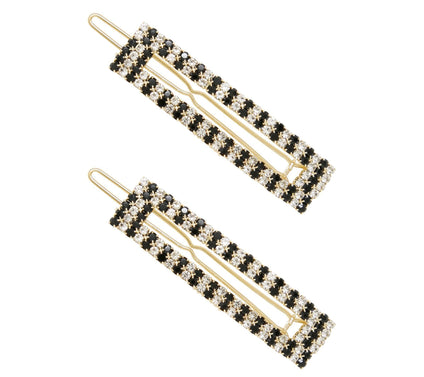 Ettika Set of (2) Black & Clear Crystal Rectangle Barrettes