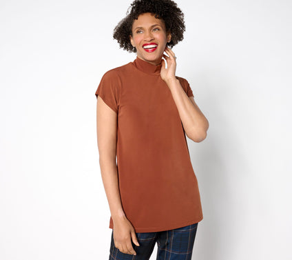Susan Graver Reg Modern Essentials Liquid Knit Mock-Neck Top