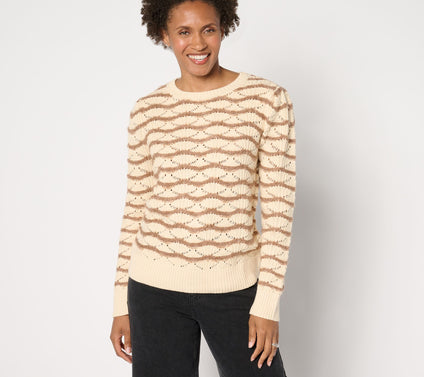 AnyBody Textured Pointelle Puff Sleeve Sweater