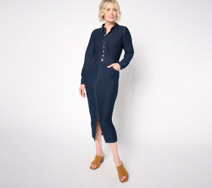 Peace Love World Denim Regular Knit Long Sleeve Dress