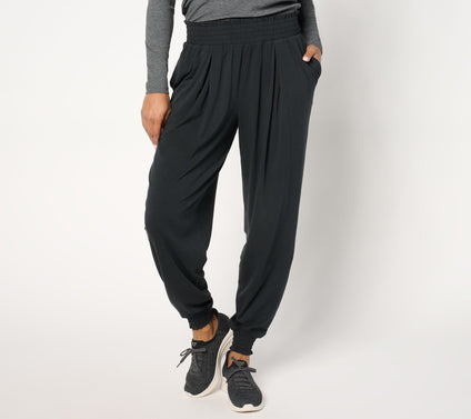 AnyBody Petite Cozy Knit Pleat Detail Joggers with Smocked Waist
