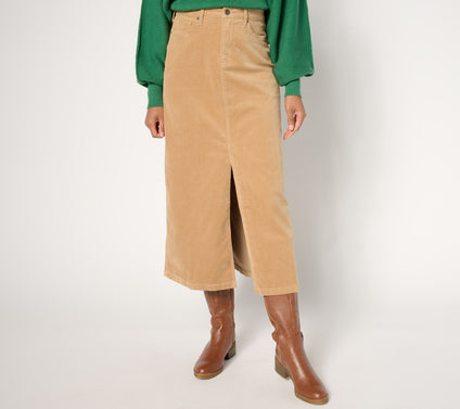 NYDJ High-Rise Long Corduroy Skirt - Sand Dune