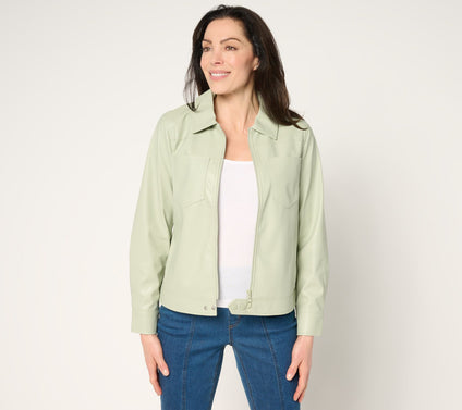 Belle by Kim Gravel Faux Leather Zip Utility Jacket