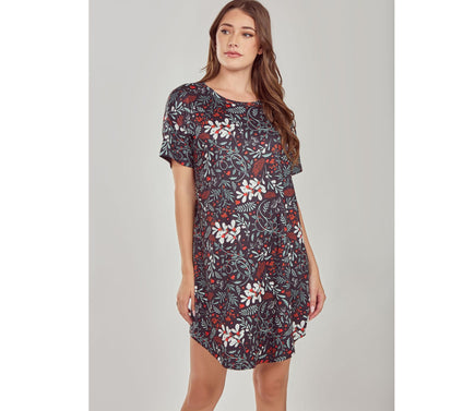 iCollection Floral Knit Short Sleeve Lounge Dress