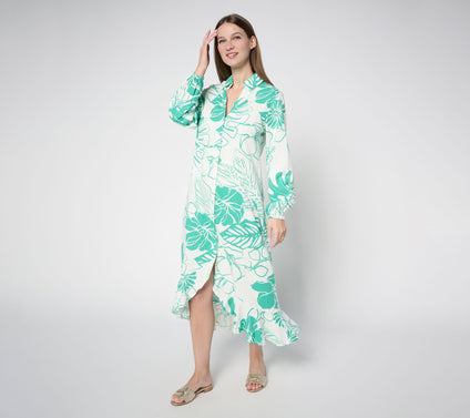 Peace Love World Boheme Regular Linen Blend Button Front Dress
