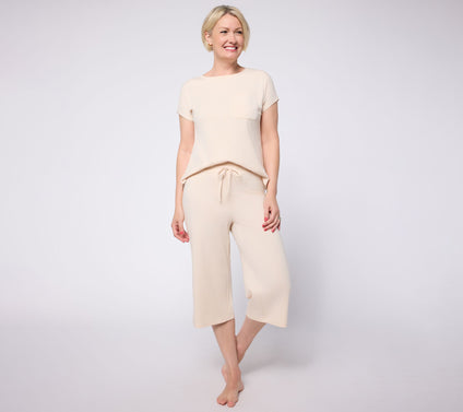 AnyBody Petite Cozy Knit Top and Wide Leg Capri Set