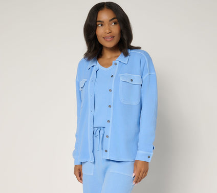 AnyBody Washed Waffle Knit Button Front Top