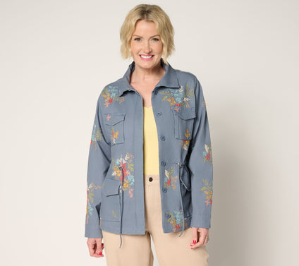 Driftwood Jeans Amber Linen Utility Jacket - Dusty Blue