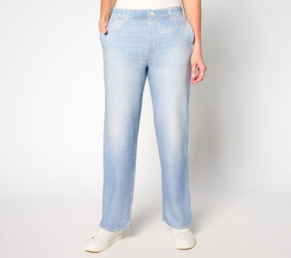 AnyBody Regular Printed Denim Effect French Terry Sweatpant Jeans