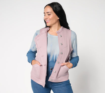 LOGO by Lori Goldstein Denim Ruffle Vest