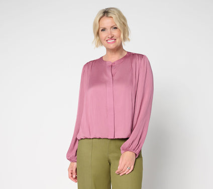 LOGO by Lori Goldstein Woven Bubble Hem Blouse