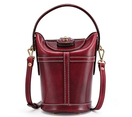 Old Trend Begonia Leather Bucket Bag with Crossbody Strap