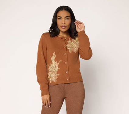 Dennis Basso Sweater with Sequin and Faux Pearl Embellishment