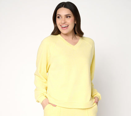 AnyBody Cozy Knit French Terry V-Neck Top