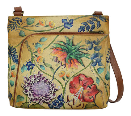Anuschka Painte d Leather Cross body w/ Front Z ip RFID Organiz