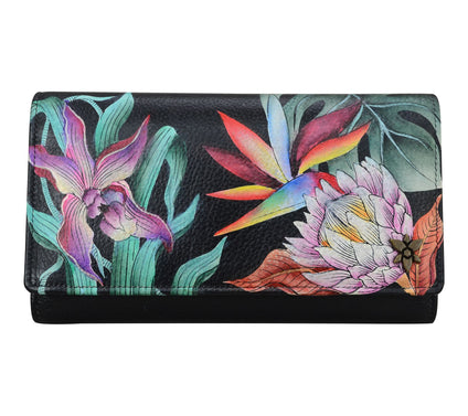 Anuschka Painted Leather Checkbook Clutchwith FID
