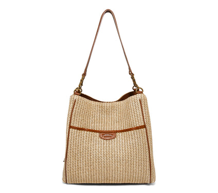 American Leather Co. Austin Triple Entry Raffia Bucket Bag