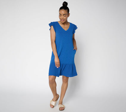 AnyBody Tall Cotton Slub Jersey and Gauze Mix Dress