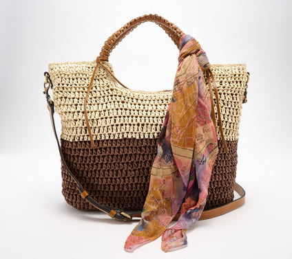 "As Is" Patricia Nash Gabriella Raffia Tote with Scarf