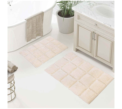 Superior Cotton 2-Piece Solid Checkered Non-Slip Bath Rug Set