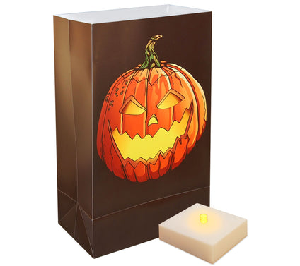 LumaBase Set of 6 Jack O' Lantern LED Luminarias with Timer