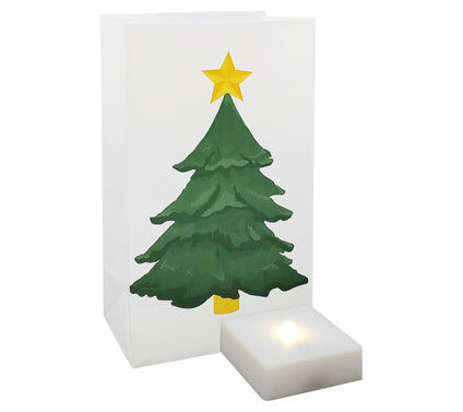 LumaBase Set of 6 Holiday Tree LED Luminarias with Timer