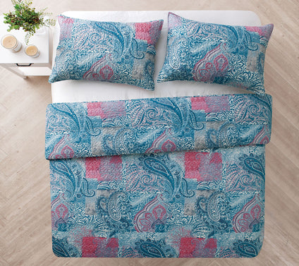 Ava 3-Piece Pinsonic Reversible Quilt Set -Full/Queen