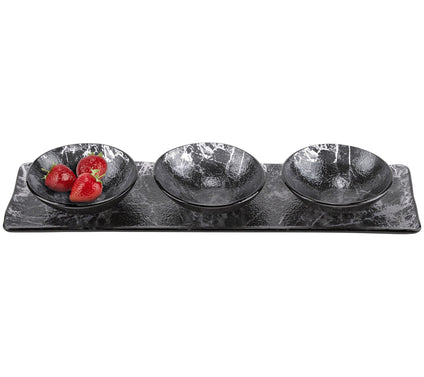 Badash Crystal Hostess 4 pc Set in Black MarbleGlass Decor