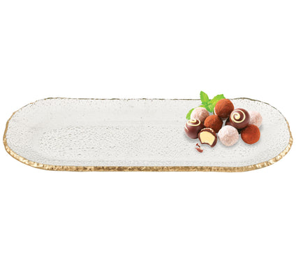 Badash Crystal Gold Edge Oval Glass Platter