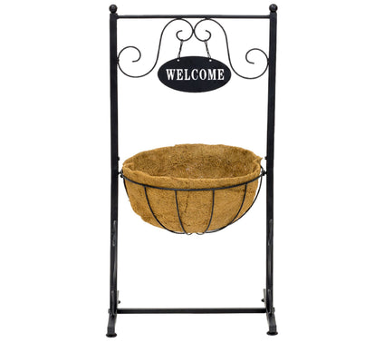 Sorbus Welcome Planter Basket Stand - Black Metal