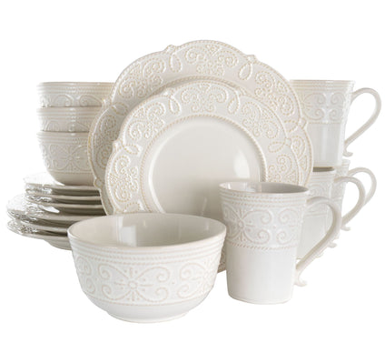 Elama 16-Piece Embossed Scalloped Stoneware Dinnerware Set