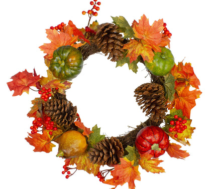 Northlight Leave Pine Cones & Pumpkins Fall Harvest Wreath 20"