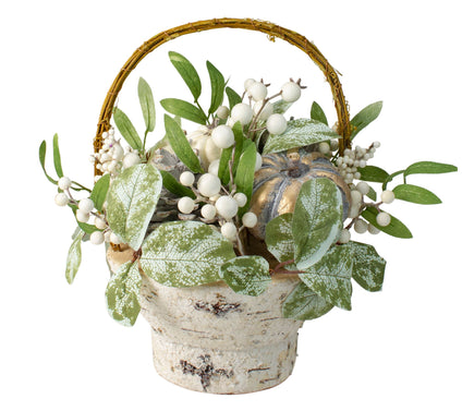Northlight 13" Green & Gold Pumpkin & Leaves Basket