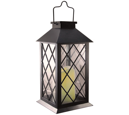 LumaBase Solar Powered Lantern with LED Candle- Tudor Design