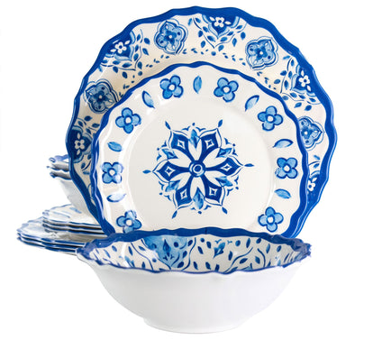 Elama Blue Garden 12 Pc Lightweight Melamine Dinnerware