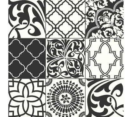 NextWall Black Graphic Tile Peel and Stick Wallpaper Roll