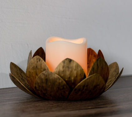 LumaBase Gold Leaf Candleholder w/ Battery-Operated Candle