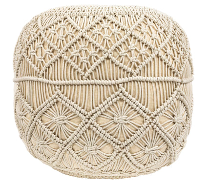 Northlight Cream Macrame Round Natural Cotton Pouf