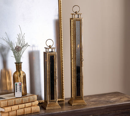 "As Is" Home Reflections Flameless S/2 Mercury Glass Taper Lanterns