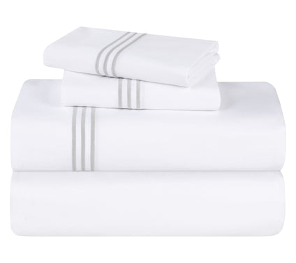 Superior Brandon Cotton Embroidered Bed Sheet Set -Full