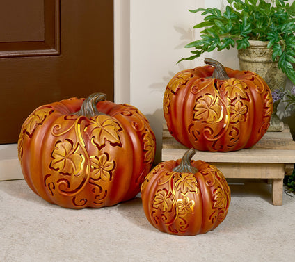3-Piece Indoor/ Outdoor Flicker Flame Stacking Pumpkins by Valerie