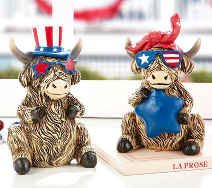 Glitzhome S/2 Patriotic Americana Highland CowsTable Decor