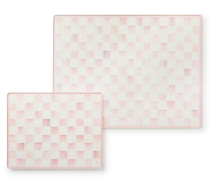 MacKenzie-Childs Set of 2 Rosy Check Glass Cutting Boards